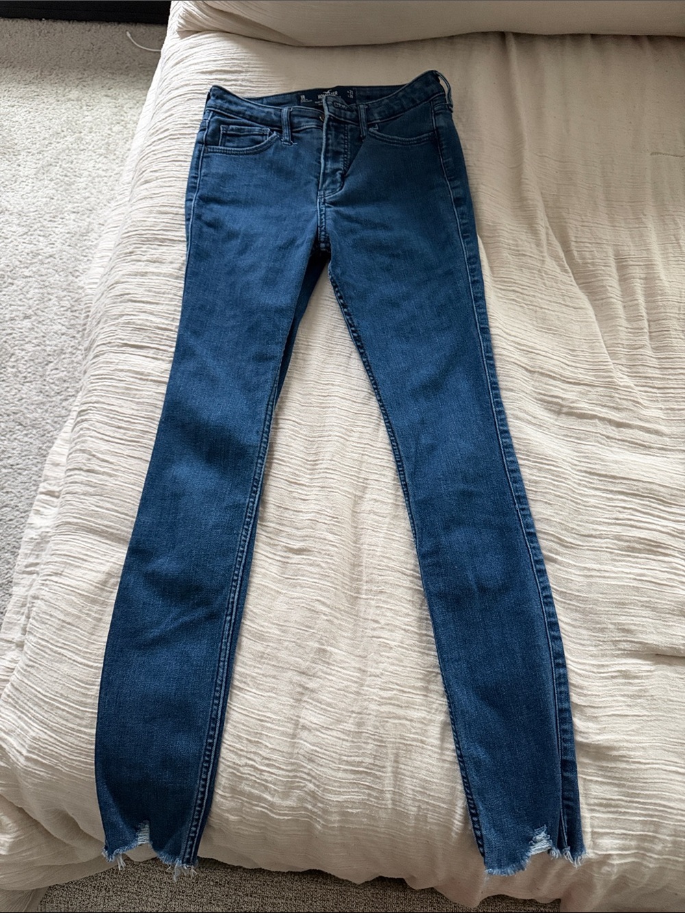 Hollister Dark Indigo Skinny Jeans with Frayed Ankles